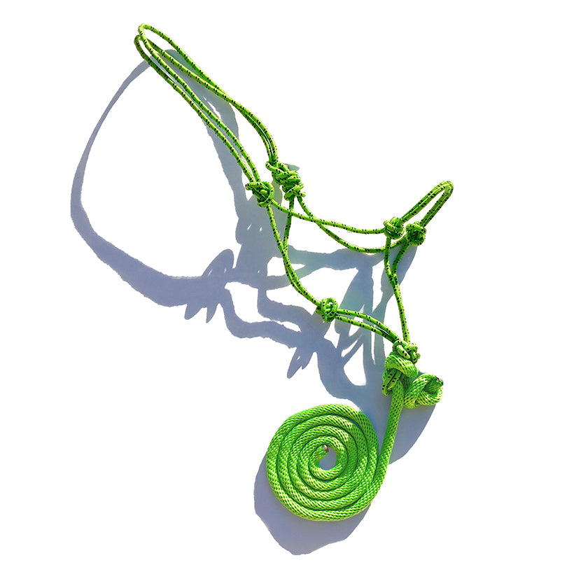 Premium Rope Halter with 8 foot lead - Lime Green with Black Spots