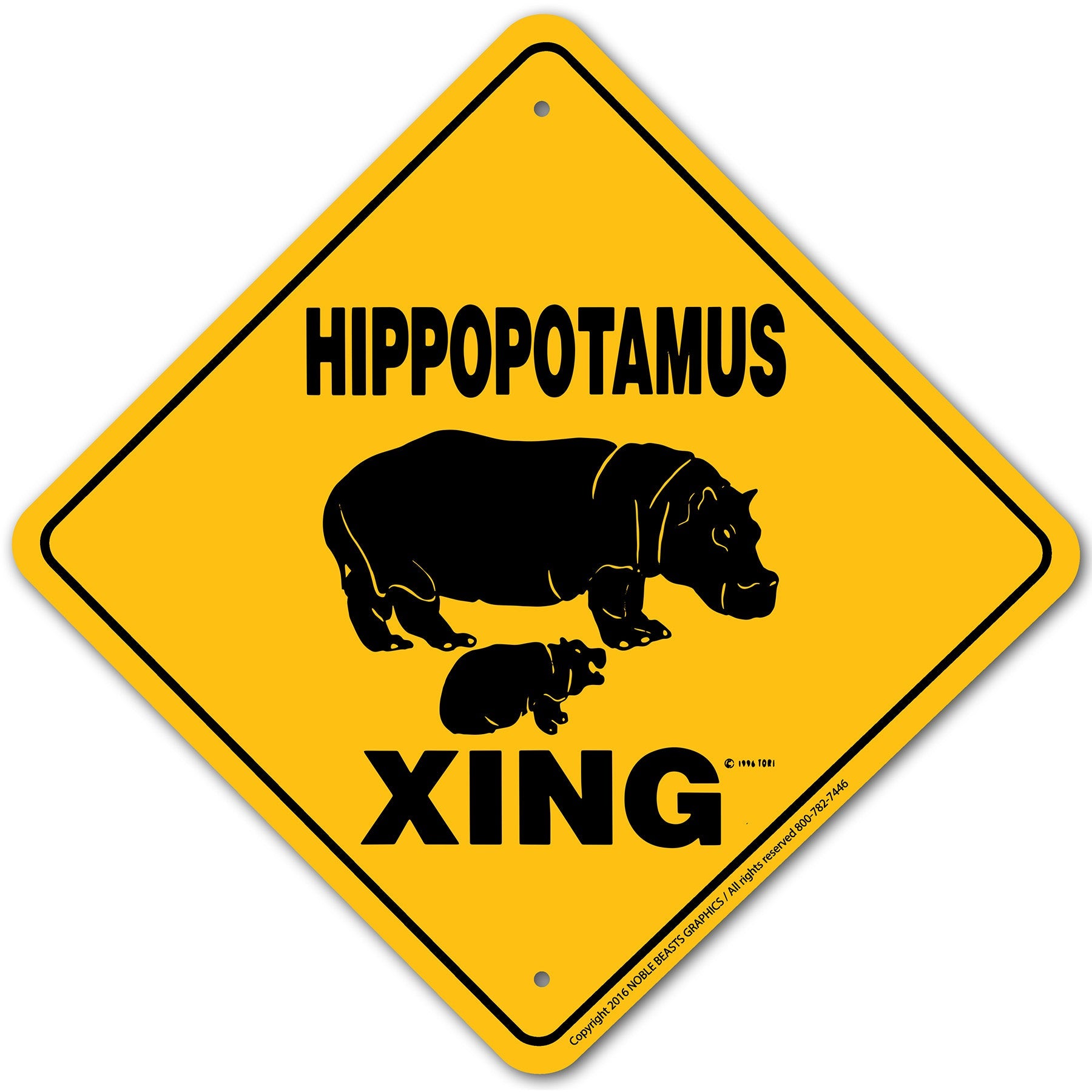 Hippopotamus Xing Sign Aluminum 12 in X 12 in #208282