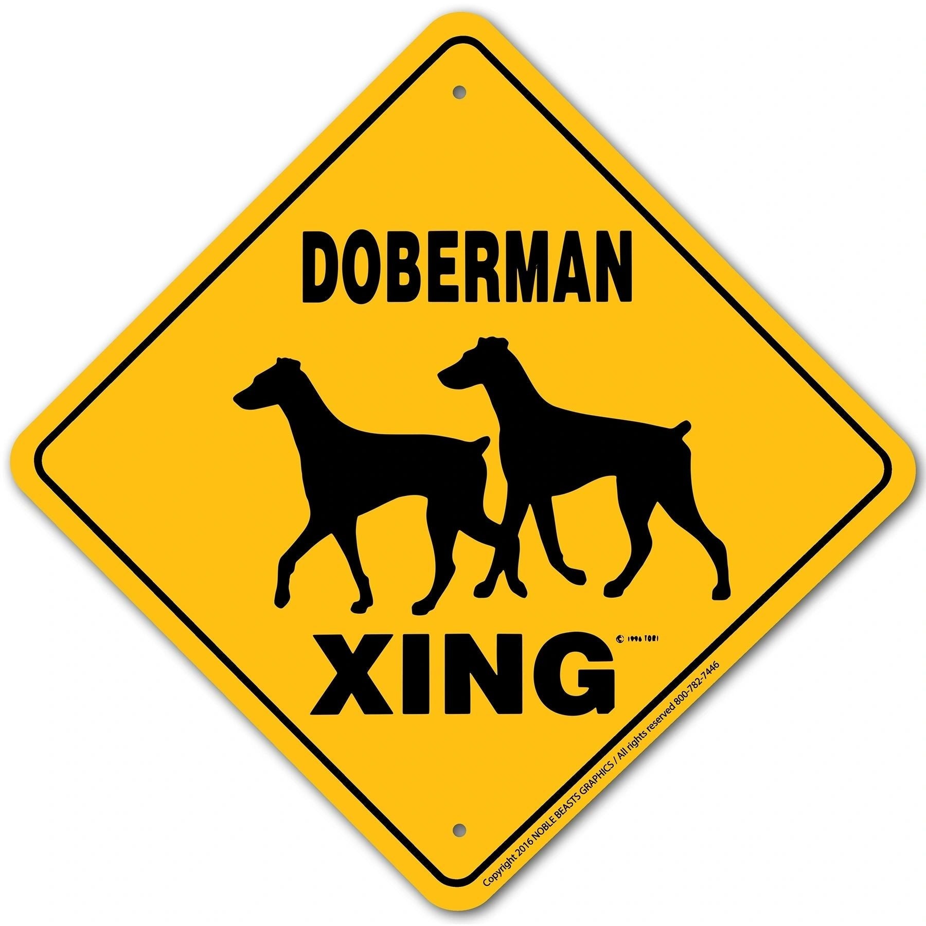 Doberman Uncropped Xing Sign Aluminum 12 in X 12 in #20870